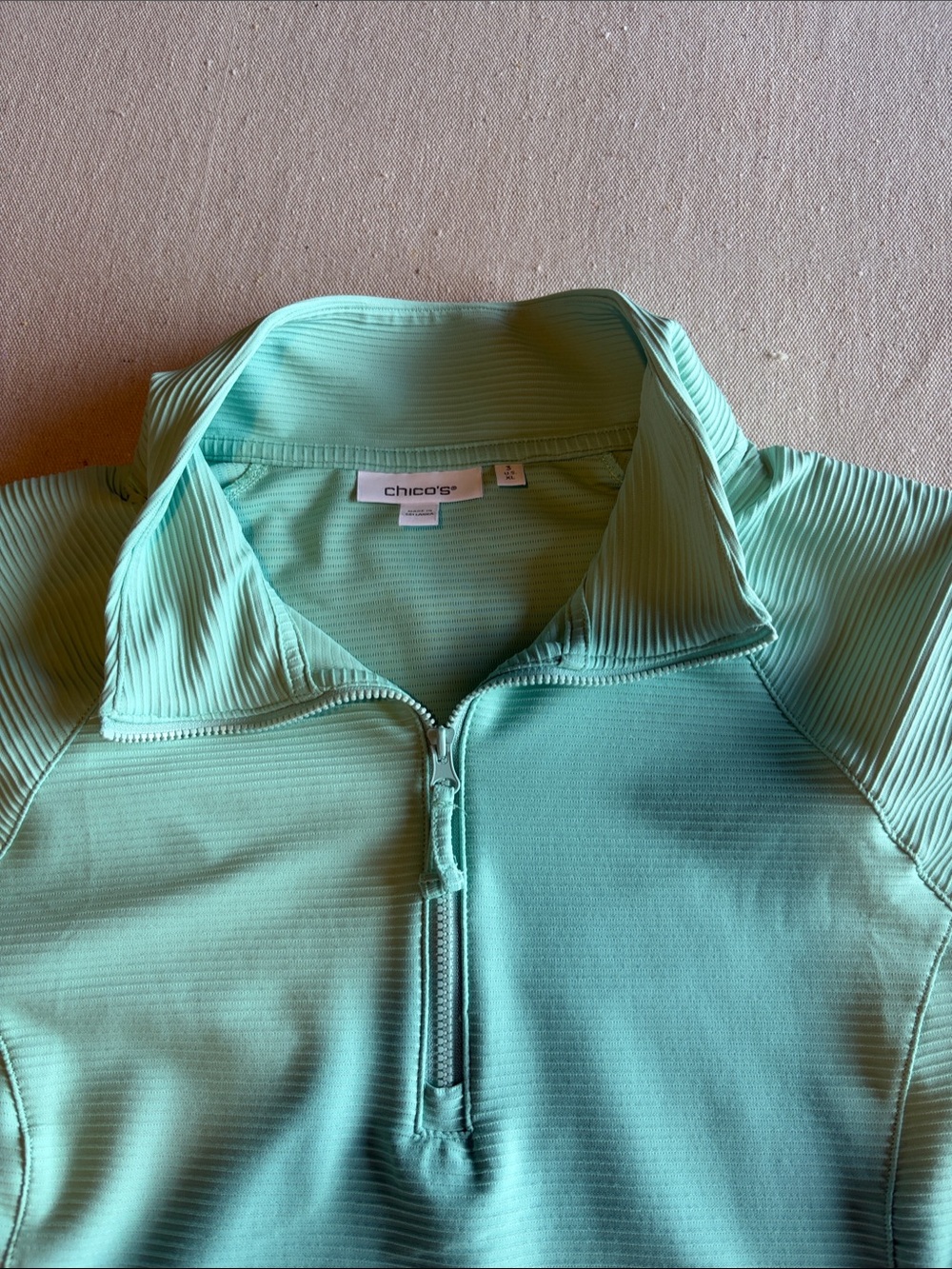 Chico's Mint Aqua Ribbed Quarter-Zip Pullover